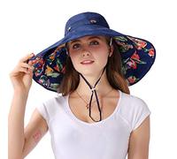 AIDIER Damen 2 in 1 Extra Breite Krempe Sommerhut Faltbarer Floppy Sonnenhüte Flexibel Abnehmbar Fischerhut UV Schutz Strandhut Flora Gartenhut Sommer Großer Hut UPF 50+(Krempenlänge 18cm)