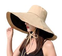 AIDIER Damen Sonnenhut mit breiter Krempe Kinnriemen Frauen Umkehrbarer UV Schutz Sonnenhut UPF 50 Faltbarer Sommer Strandhut Fischerhut Outdoor Gartenhut für Urlaub Camping Wandern Angeln