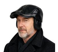 AIDIER Herren Winter PU Leder Schiebermütze mit Ohrenklappen Fleece Warme Gatsby Newsboy Cap mit Ohrenschutz Wasserdicht Barret Flatcap Einstellbare Schirmmütze Ivy Caps Fahrermütze Duckbill Caps