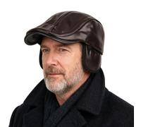 AIDIER Herren Winter PU Leder Schiebermütze mit Ohrenklappen Fleece Warme Gatsby Newsboy Cap mit Ohrenschutz Wasserdicht Barret Flatcap Einstellbare Schirmmütze Ivy Caps Fahrermütze Duckbill Caps