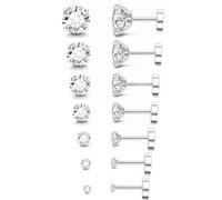 Aieoco 7 Paar Ohr Piercing Silber Set, Flatback Ohrstecker, Cubic Zirconia Stud Earrings für Mehrere Piercing, Gesundheitsstecker Ohrringe, Ohr Schlafen Knorpel Ohrringe 2,3, 4, 5, 6, 7, 8MM