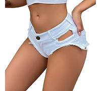AIEOE Damen Jeans Hot Pants Stretch Denim Kurz und Sexy Mini Shorts Niedrige Taille Party Night Club Größe L Weiß