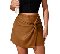 AIEOE Herbst Winter Damen Mini Kurzer Rock Elegant Wildlederimitat mit Hose Drunter Minirock Cocktail Größe XL Braun