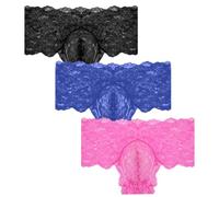 AIEOE Herren 3er Pack Spitzenslips Leicht Durchsichtig Tanga Bikinihose Niedrig Taille Sexy Unterhosen Pantys XXL