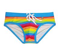 AIEOE Herren Badehose Slip Eng Kurz Schwimmhose Sexy Badeslip Bunt Abnehmbares Pad Badeshorts Streifen Badehose Sommer Strand Pool - M