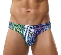 AIEOE Herren Badeslip Gedruckt Kurz Schwimshorts Kordelzug Triangle Badeshorts Bikini Strandshorts Leoparden Stretch Schwimmhose Brief M