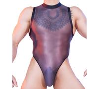 AIEOE Herren Body Männerbody High Cut Wrestling Unterhemd Durchsichtig Stringbody Ärmellose Bodysuit Schwarz