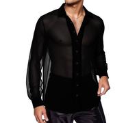 AIEOE Herren Durchsichtiges T-Shirt Leicht Lässige Unterhemd Langarmshirt für Nachtclub Party XL