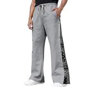 AIEOE Herren Jogginghose Baggy mit Seitlichen Druckknöpfen Y2K Streetwear Gerade Sweatpants mit Kordelzug Freizeithose Grau M