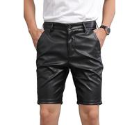 AIEOE Herren Kunstleder Shorts Slim Fit Biker Lederhose Kurz Stretch Dünn Lederjeans Nightclub Bleistift Kurze Hose Schwarz - 36