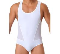 AIEOE Herren Netz Stringbody Einteilige Sport Unterhemden Kompressions Leotard Bodysuit Shapewear XL