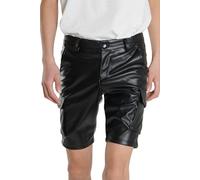 AIEOE Herren PU Leder Shorts Slim Fit Stretch Lederhose Kunstleder Kurze Hose Dünn Biker Lederjeans Bleistift Bermuda Party Schwarz - 40