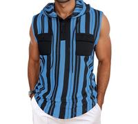 AIEOE Herren Sommer Sportshirt Ärmellos Weste mit Kapuze Gestreifte Kordelzug Tops Sweatshirt mit Taschen 3XL