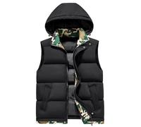 AIEOE Herren Steppweste Herbst Winter Warm Leicht Weste Camouflage Patchwork Winterweste mit Abnehmbare Kapuze Pufferweste Stehkragen Ärmellos Jacke - EU M (Asie 2XL)