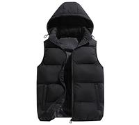 AIEOE Herren Westen Sleeveless Mehrtaschen Leichtem Padded Down Vest mit Detachable Hood and Zip Label XXL = DE M Schwarz
