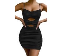 AIEOE Kleid Sexy Damen Elegant Kurz Eng Taille Neckholder Partykleid Scavo Taille Unbedeckt Disco Party Cocktail Größe XS Schwarz 04