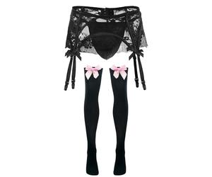 AIEOE Sissy Dessous Männer Unterwäsche Set Herren Lingeire Spitzen Slip Crossdresser Mesh Strings Tanga Höschen Lange Strümpfe 2tlg