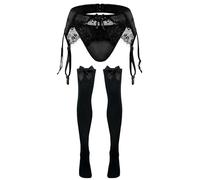 AIEOE Sissy Dessous Unterwäsche Set Männer Herren Mesh Strings Tanga Spitzen Slip Crossdresser Höschen Lingeire Lange Strümpfe 2tlg