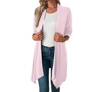 AIEOE Sommerjacke Damen Leicht Langarm Strickjacken Langer Rosa Cardigan Casual Offene Dünne Jacke Hoher Niedriger Saum Wasserfall Cardigans XXL