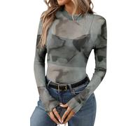 AIEOE Y2K Mesh Tops Damen Langarm Shirt Transparente Durchsichtige Festival Party Club Oberteil Sexy Enge Größe L Tie-dye