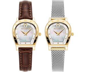 Aigner AGW.276001SET-INF weiss silber gold Edelstahl Leder braun Damen Uhr NEU