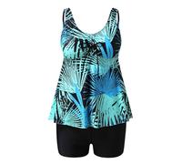 AIGOUT Tankini-Set für Damen, Übergröße, Tankini-Set mit Boyshorts, zwei Kontrollen, Bauchanzüge, Blumenmuster, Badeanzug, Oberteil, Badeanzug, Damen-Tankini-Set (Blau, XXL)