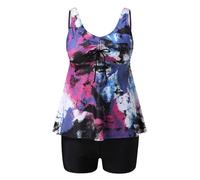 AIGOUT Tankini-Set für Damen, Übergröße, Tankini-Set mit Boyshorts, zwei Kontrollen, Bauchanzüge, Blumenmuster, Badeanzug, Oberteil, Badeanzug, Damen-Tankini-Set mit Aufdruck, Größe L, Weiß