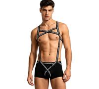 Aiihoo Herren Harness Bodysuit Einteiler Body Stringbody Riemenbody Geschirr Unterwäsche Ouvert Dessous Nachtwäsche Stretch Schwarz M