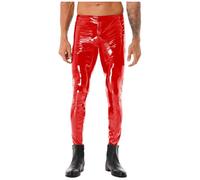 Aiihoo Herren Kunstleder Leggings PU Leder Hosen Slim Fit Pants Männer Kunstlederhose Lederhosen Clubwear C Rot XL