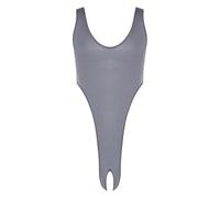 Aiihoo Herren Mankini Einteiler Body Hoher Beinausschnitt Stringbody Badeanzug Offener Schritt Unterwäsche Dessous Sommer Swimsuit Grau L