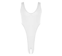 Aiihoo Herren Mankini Einteiler Body Hoher Beinausschnitt Stringbody Badeanzug Offener Schritt Unterwäsche Dessous Sommer Swimsuit Weiß L