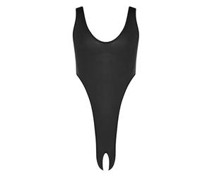 Aiihoo Herren Mankini Einteiler Body Hoher Beinausschnitt Stringbody Badeanzug Offener Schritt Unterwäsche Dessous Sommer Swimsuit Schwarz L