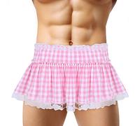 Aiihoo Unisex Damen Herren Minirock Sexy Faltenrock Spitze Tutu Rock Kariert Unterrock Cosplay Rock Schulmächen Rock Mini Party Rock Rosa L