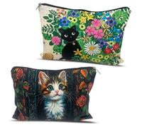 Aikeis 2-teilige süße Katzen-Make-up-Tasche, Geschenk für Frauen, Mädchen und Freundinnen, die Katzenliebhaber sind, bietet Platz für Make-up-Pinsel, Make-up-Tools-Set, Kulturbeutel