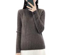 Ailaile 100% Merinowolle Pullover Damen Mock Neck Langarm Groove Streifen Pullover Herbst Winter Warm Strickoberteile, mokkabraun, Klein