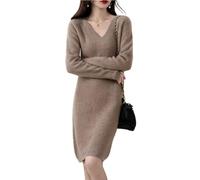 Ailaile 100% Merinowolle Pullover Damen V-Ausschnitt Langarm Strick Longpullover Herbst Winter Dicke Tops, CAMEL, Mittel
