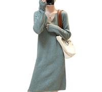 Ailaile 100% Merinowolle Pullover Damen V-Ausschnitt Langarm Strick Longpullover Herbst Winter Dicke Tops, Grau / Grün, Groß