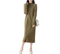 Ailaile 100% Merinowolle Pulloverkleid Damen Langarm Mock Neck Gerippter Pullover Herbst Winter Strick Lange Tops, Matcha-Grün, Klein
