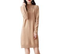 Ailaile 100% Merinowolle Pulloverkleid Damen Langarm Mock Neck Pullover Herbst Winter Strick Langes Kleid, Gold Camel, Groß