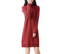 Ailaile 100% Merinowolle Pulloverkleid Damen Langarm Mock Neck Pullover Herbst Winter Strick Longpullover, Rot/Ausflug, einfarbig (Getaway Solids), Klein