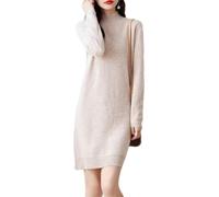 Ailaile 100% Merinowolle Pulloverkleid Damen Langarm Mock Neck Pullover Herbst Winter Strick Longpullover, Milchkamel, Mittel