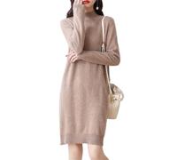 Ailaile 100% Merinowolle Pulloverkleid Damen Langarm Mock Neck Pullover Herbst Winter Strick Longpullover, CAMEL, XX-Large