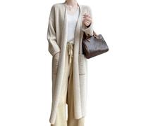 Ailaile 100% Merinowolle Strickpullover Strickjacken Damen Dicker Langer Mantel mit Taschen Jacke Winter, Milchkamel, X-Groß