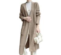 Ailaile 100% Merinowolle Strickpullover Strickjacken Damen Dicker Langer Mantel mit Taschen Jacke Winter, CAMEL, X-Groß