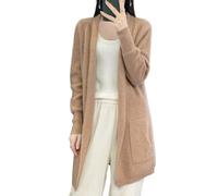 Ailaile 100% Merinowolle Strickpullover Strickjacken Damen Dicker Mantel mit Taschen Jacke Herbst Winter, Gold Camel, X-Groß