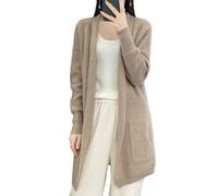 Ailaile 100% Merinowolle Strickpullover Strickjacken Damen Dicker Mantel mit Taschen Jacke Herbst Winter, CAMEL, Groß