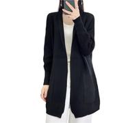 Ailaile 100% Merinowolle Strickpullover Strickjacken Damen Dicker Mantel mit Taschen Jacke Herbst Winter, Schwarz, X-Groß