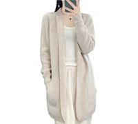 Ailaile 100% Merinowolle Strickpullover Strickjacken Damen Dicker Mantel mit Taschen Jacke Herbst Winter, Milchkamel, X-Groß