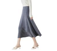 Ailaile A-Linien-Rock für Damen, Herbst und Winter, 100 % Merinowolle, Strick, langer Rock, gerippt, elastische Taille, lässig, warm, lockerer Rock, GRAU, Mittel