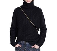 Ailaile Damen Cashmere Wollpullover Twist Thick Rollkragen Pullover weibliche lose Strickpullover L/US Size 10-14 Schwarz